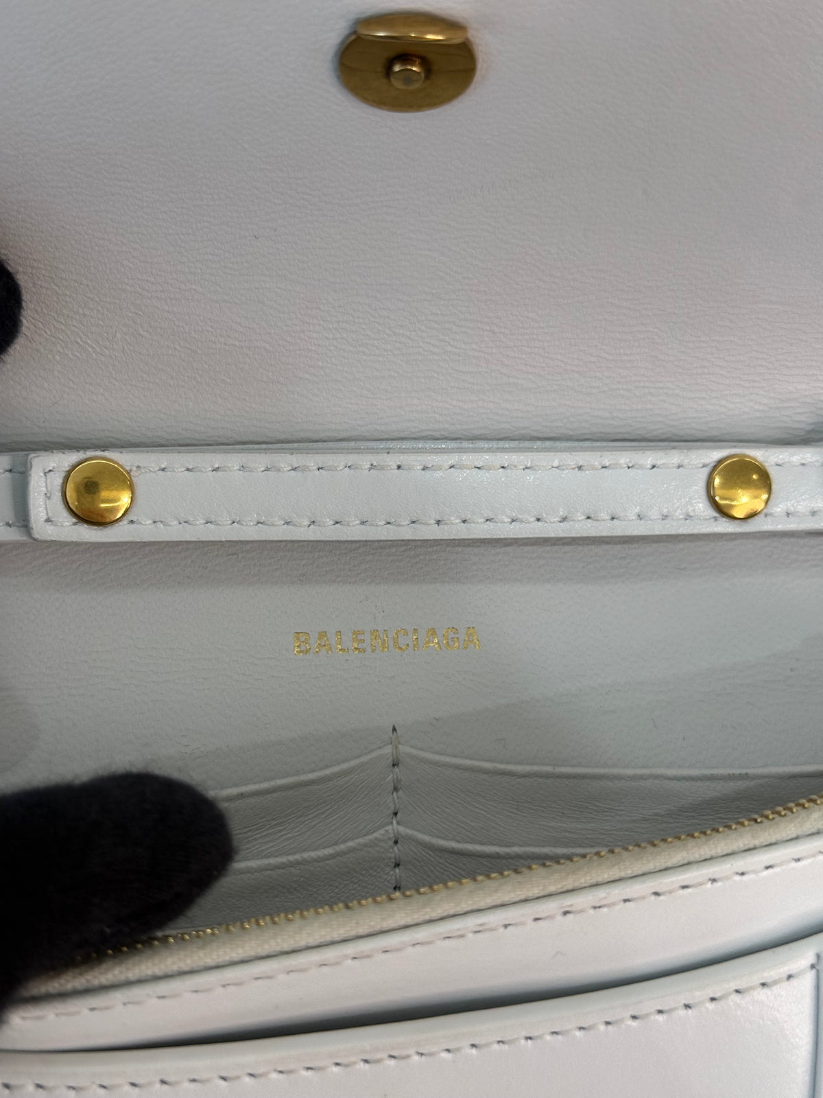 Balenciaga Hourglass Mini Wallet On Chain White Calfskin Leather