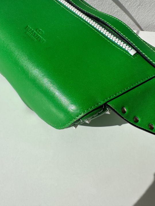 Valentino Garavani Green Quilted Rockstud Spike Belt Bag