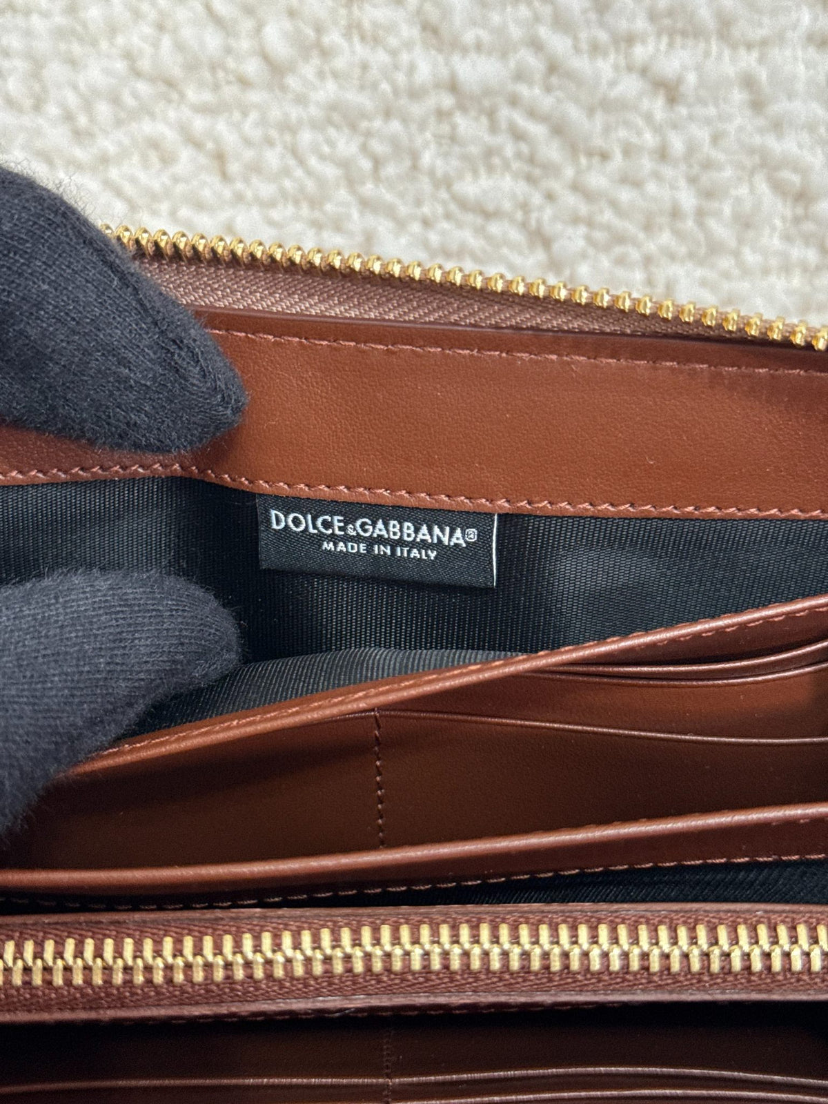 Dolce Gabbana Beige Lizard Embossed DG Crystal Zip Around Wallet