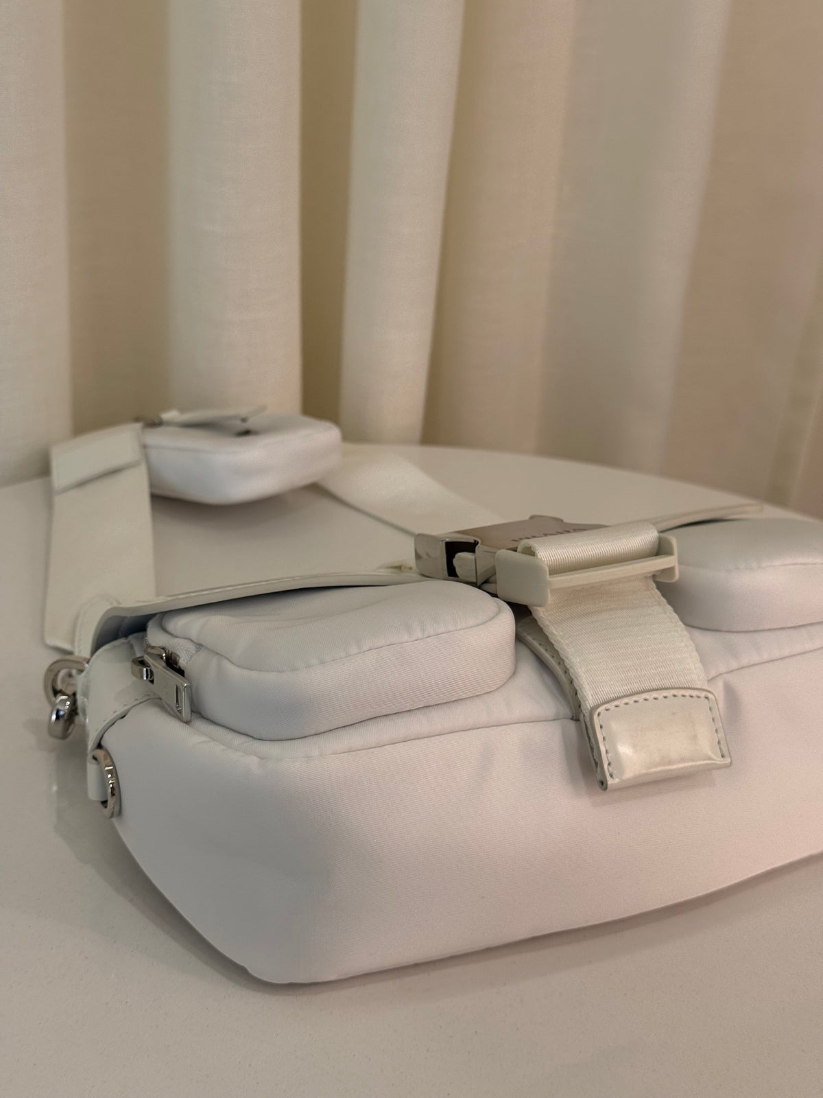 Prada Cargo Pocket Nylon/Brushed White Leather Crossbody Bag