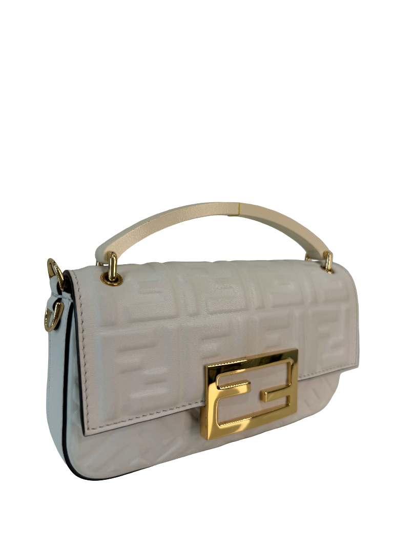 Fendi Nappa FF White Embossed Mini Baguette