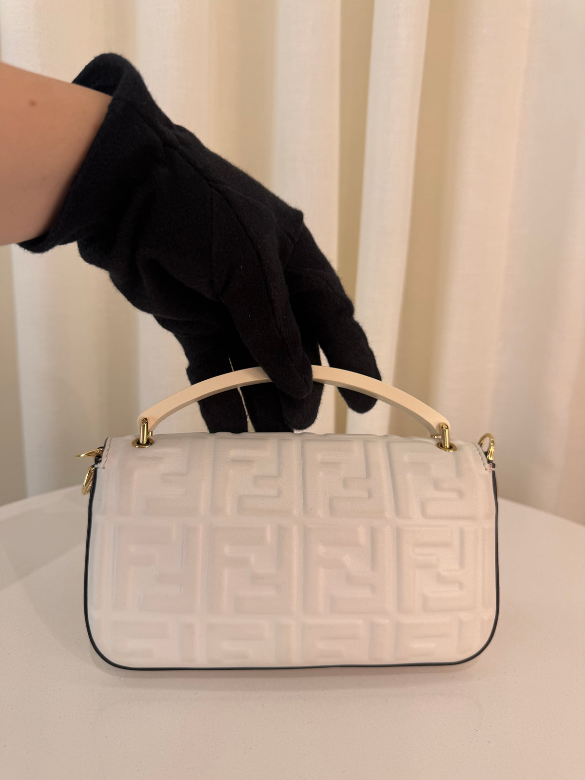 Fendi Nappa FF White Embossed Mini Baguette