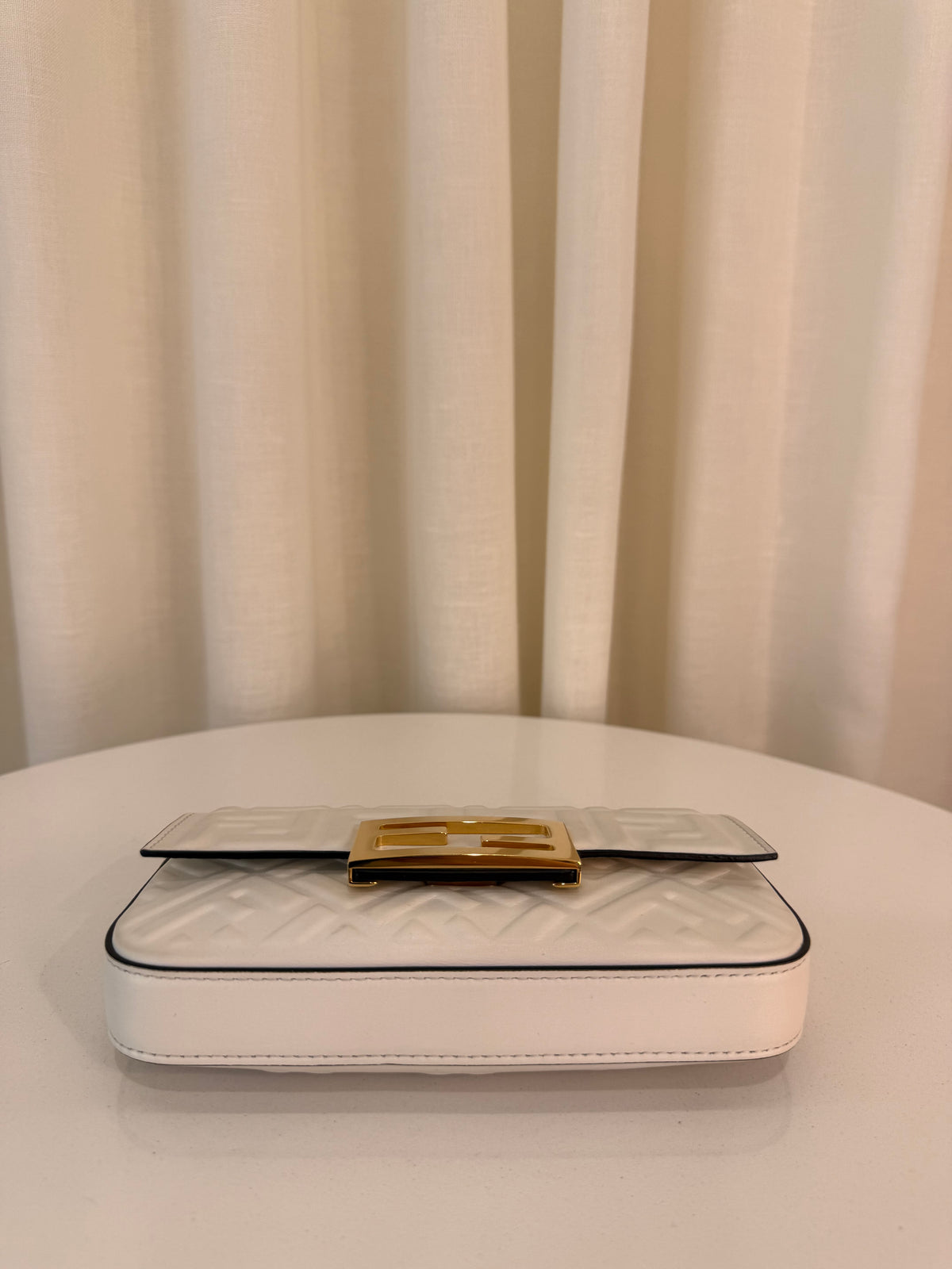 Fendi Nappa FF White Embossed Mini Baguette