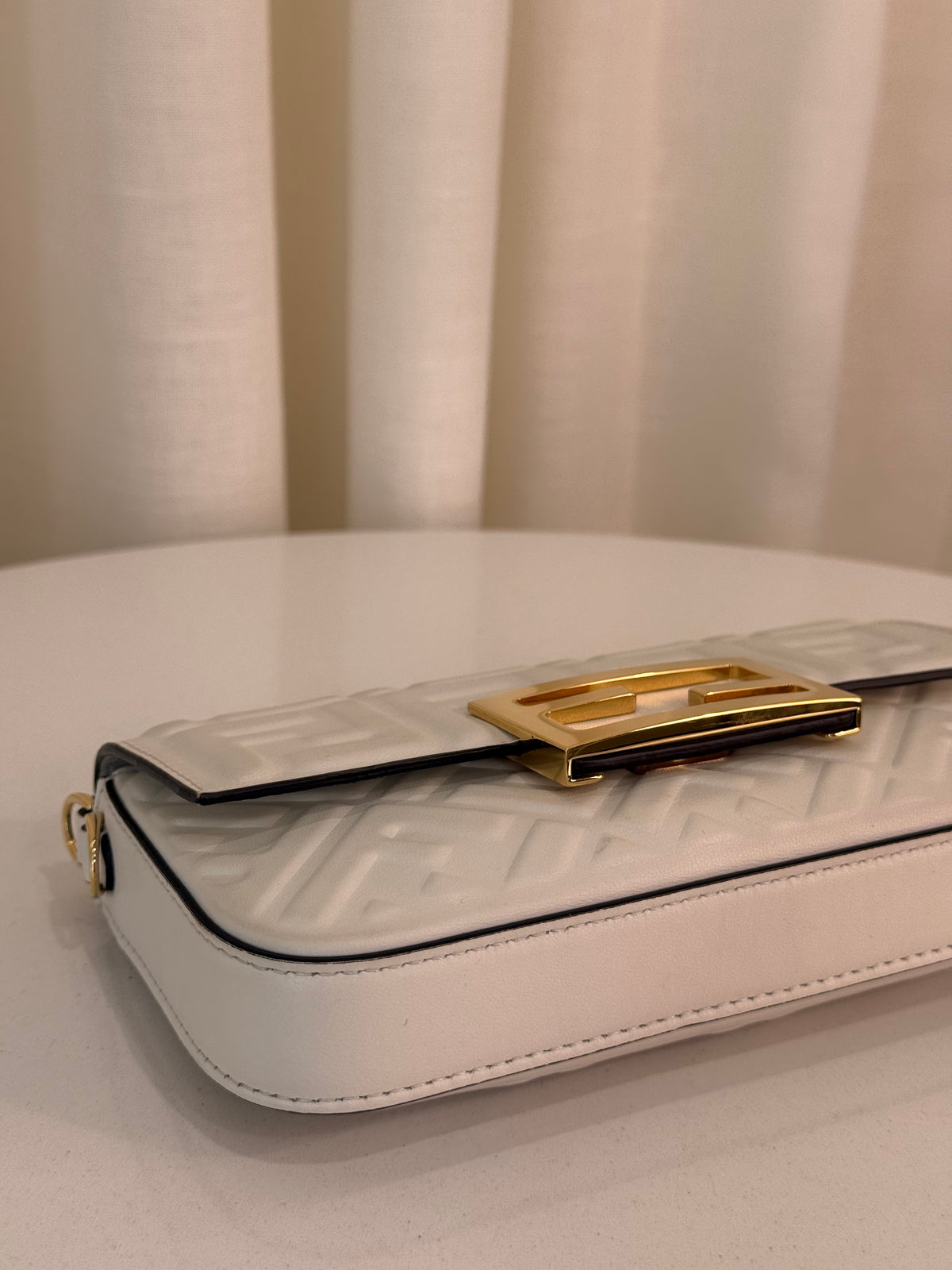 Fendi Nappa FF White Embossed Mini Baguette