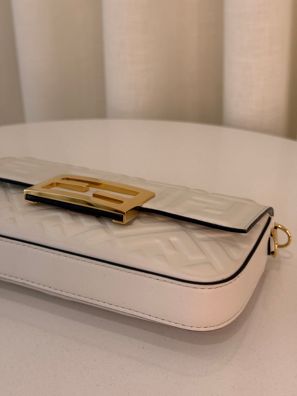 Fendi Nappa FF White Embossed Mini Baguette