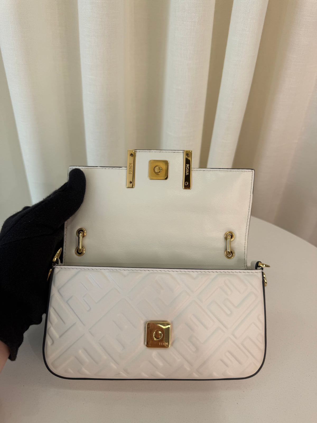 Fendi Nappa FF White Embossed Mini Baguette