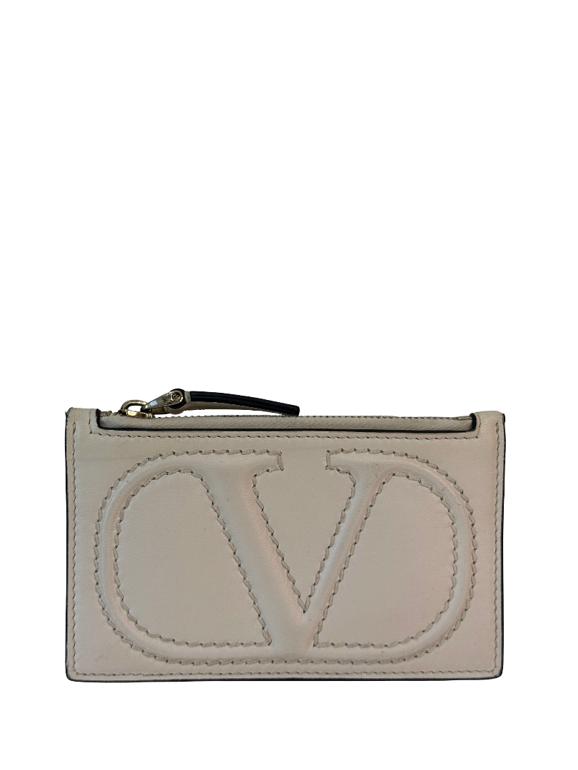 Valentino Garavani Compact Vlogo White Calfskin Card Holder