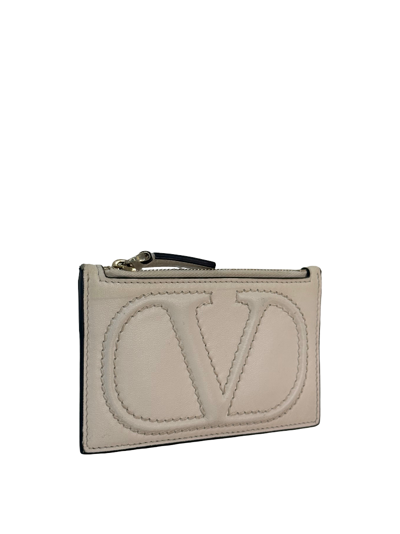 Valentino Garavani Compact Vlogo White Calfskin Card Holder
