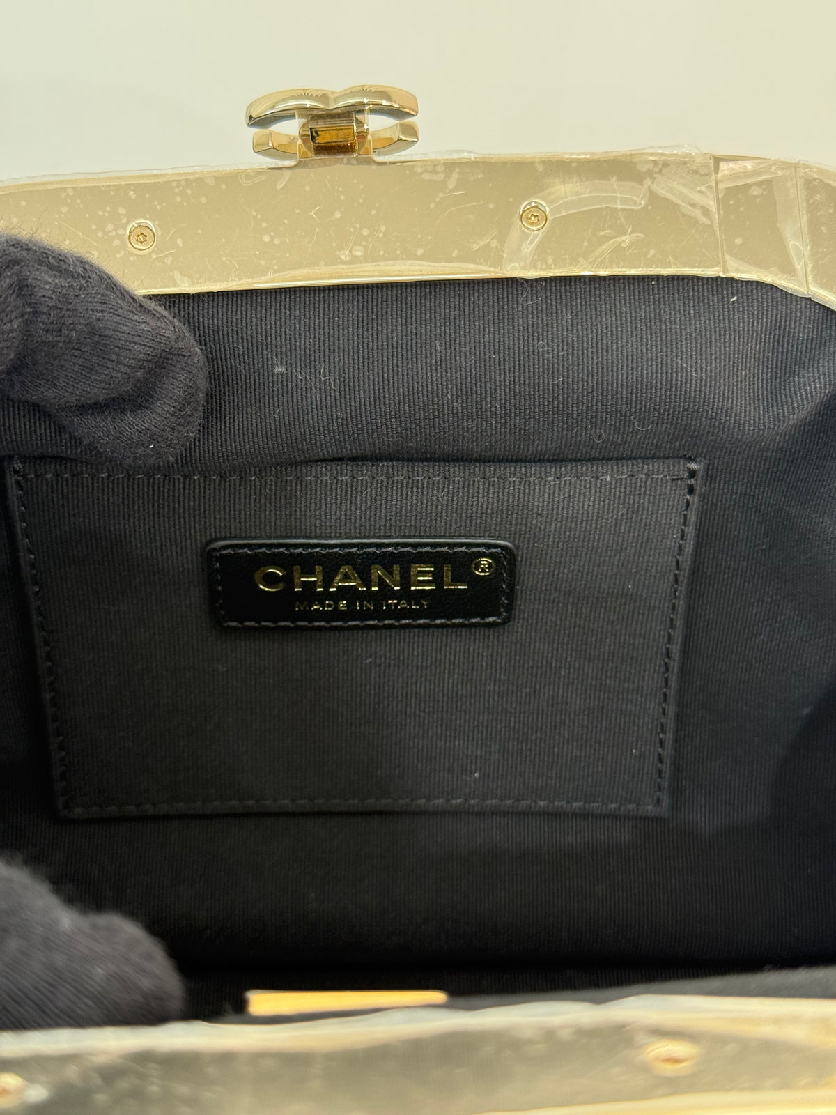 Chanel Black Lambskin Quilted CC Kisslock Clutch/Shoulder Bag