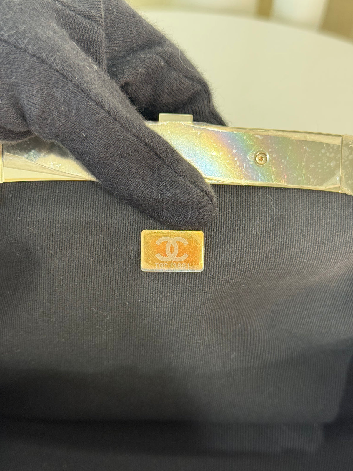 Chanel Black Lambskin Quilted CC Kisslock Clutch/Shoulder Bag