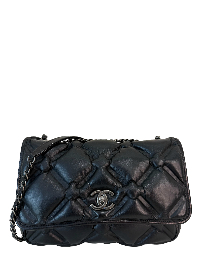 Chanel Black Quilted Leather Chesterfield Large Flap Bag