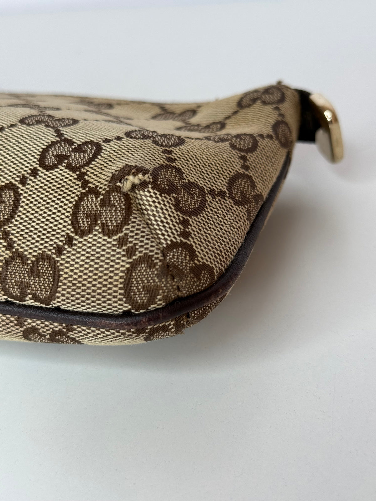 Gucci Beige/Brown GG Canvas Web Wristlet Pouch