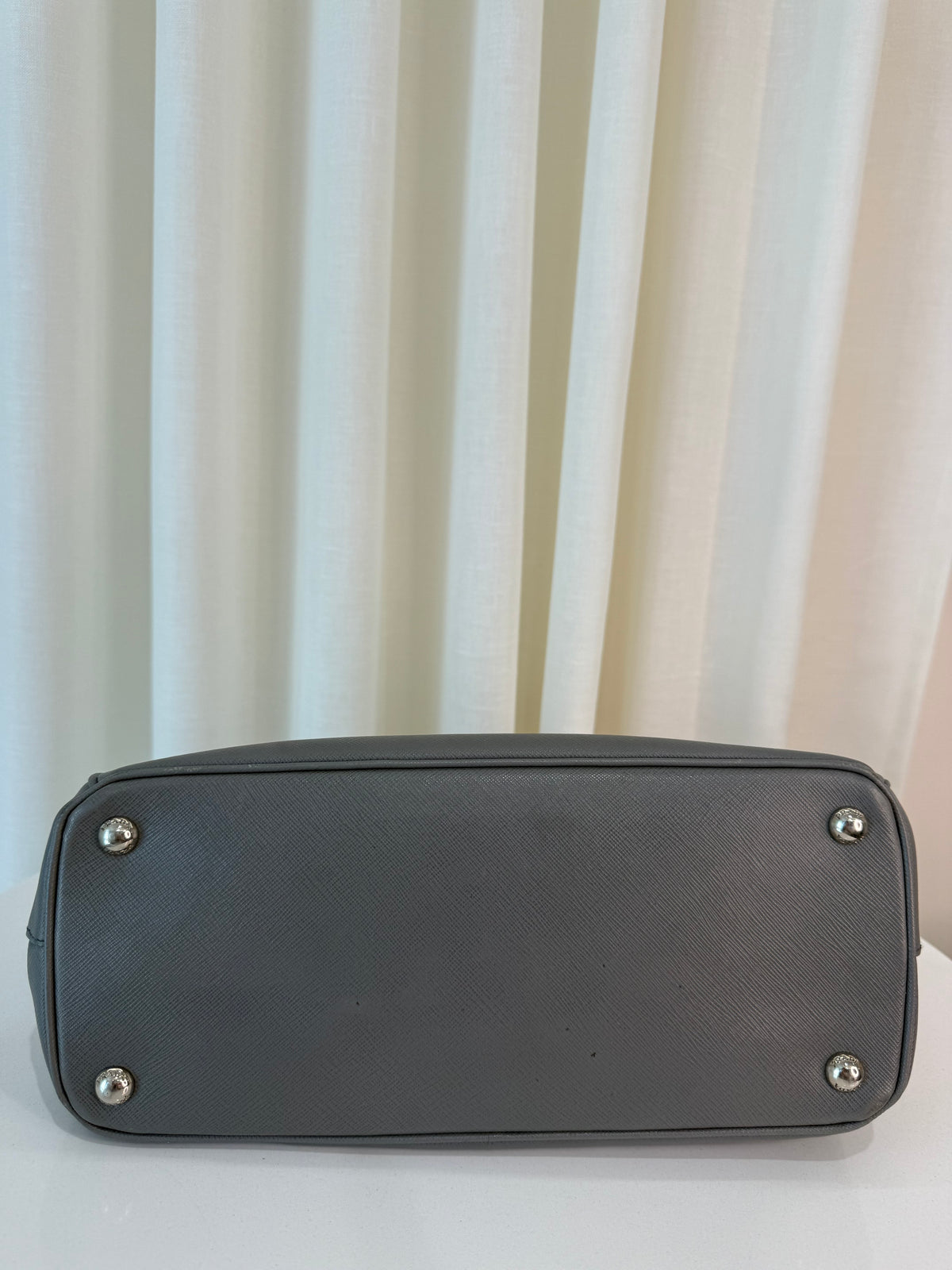 Prada Saffiano Small Galleria Double Zip Tote Gray