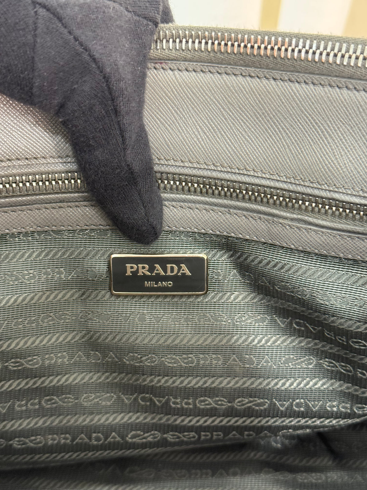 Prada Saffiano Small Galleria Double Zip Tote Gray