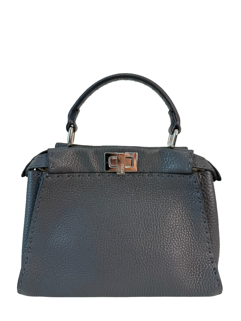 Fendi Selleria Mini Peekaboo Grey Asphalt Leather Bag