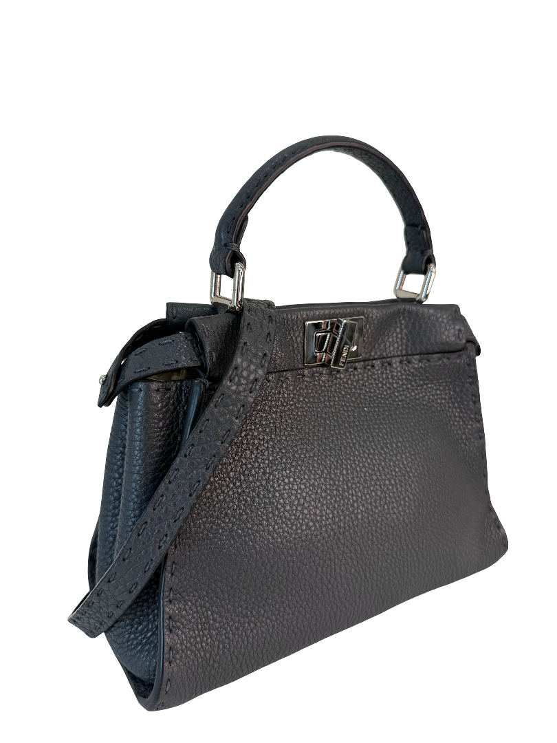 Fendi Selleria Mini Peekaboo Grey Asphalt Leather Bag