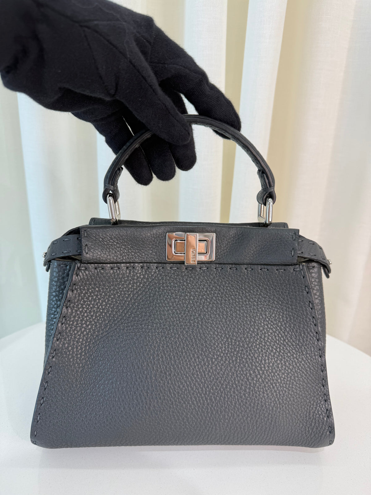 Fendi Selleria Mini Peekaboo Grey Asphalt Leather Bag