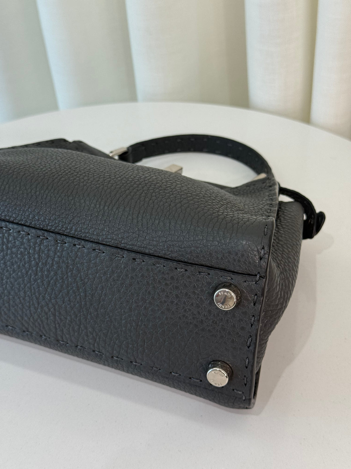 Fendi Selleria Mini Peekaboo Grey Asphalt Leather Bag