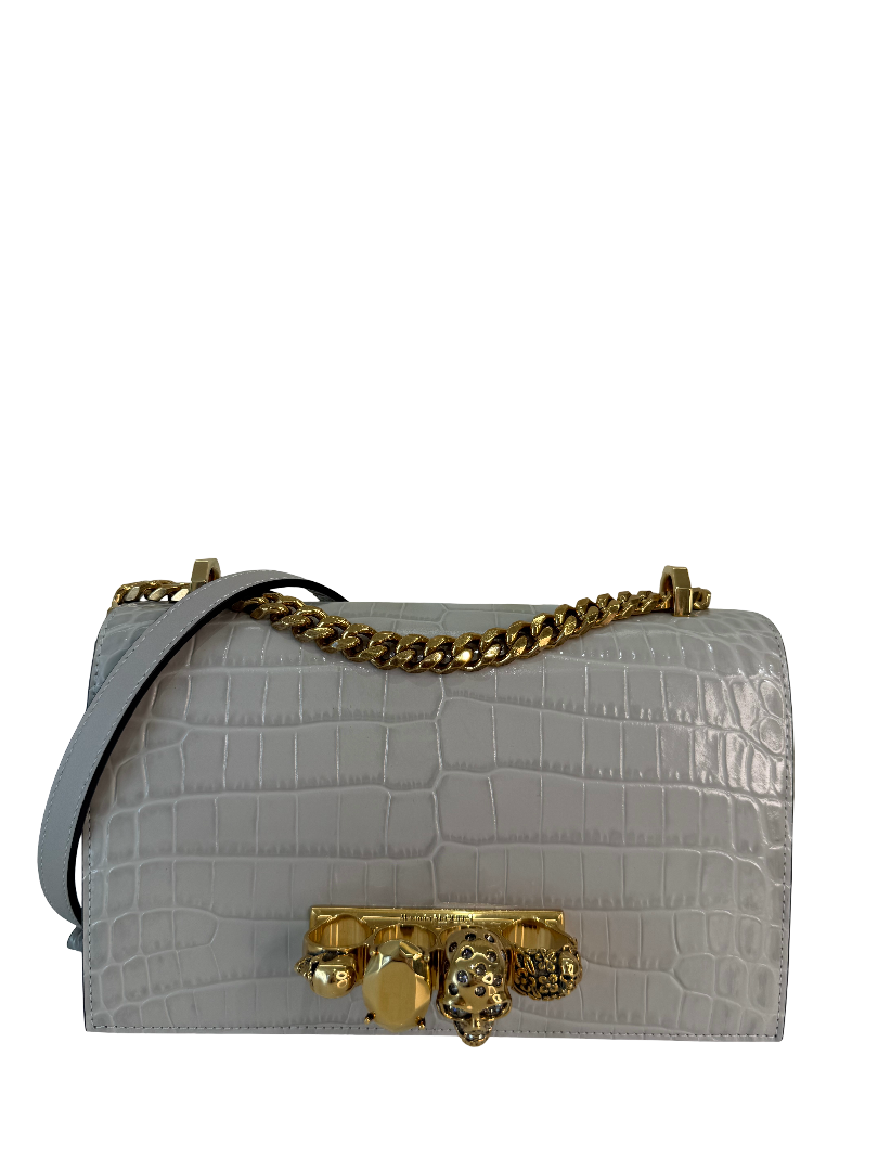 Alexander McQueen Croco Embossed Jeweled Faded Grey