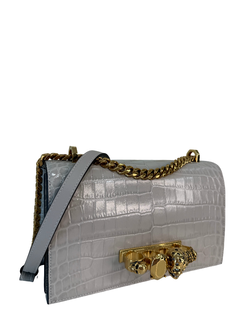 Alexander McQueen Croco Embossed Jeweled Faded Grey