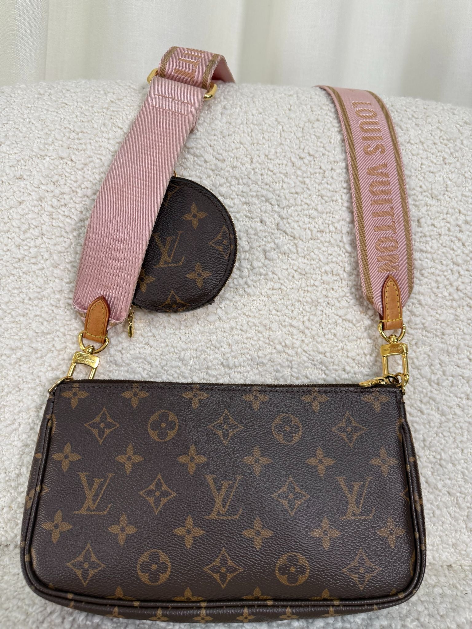 Louis Vuitton Multi Pochette Accessoires Rose Clair Strap Monogram Canvas