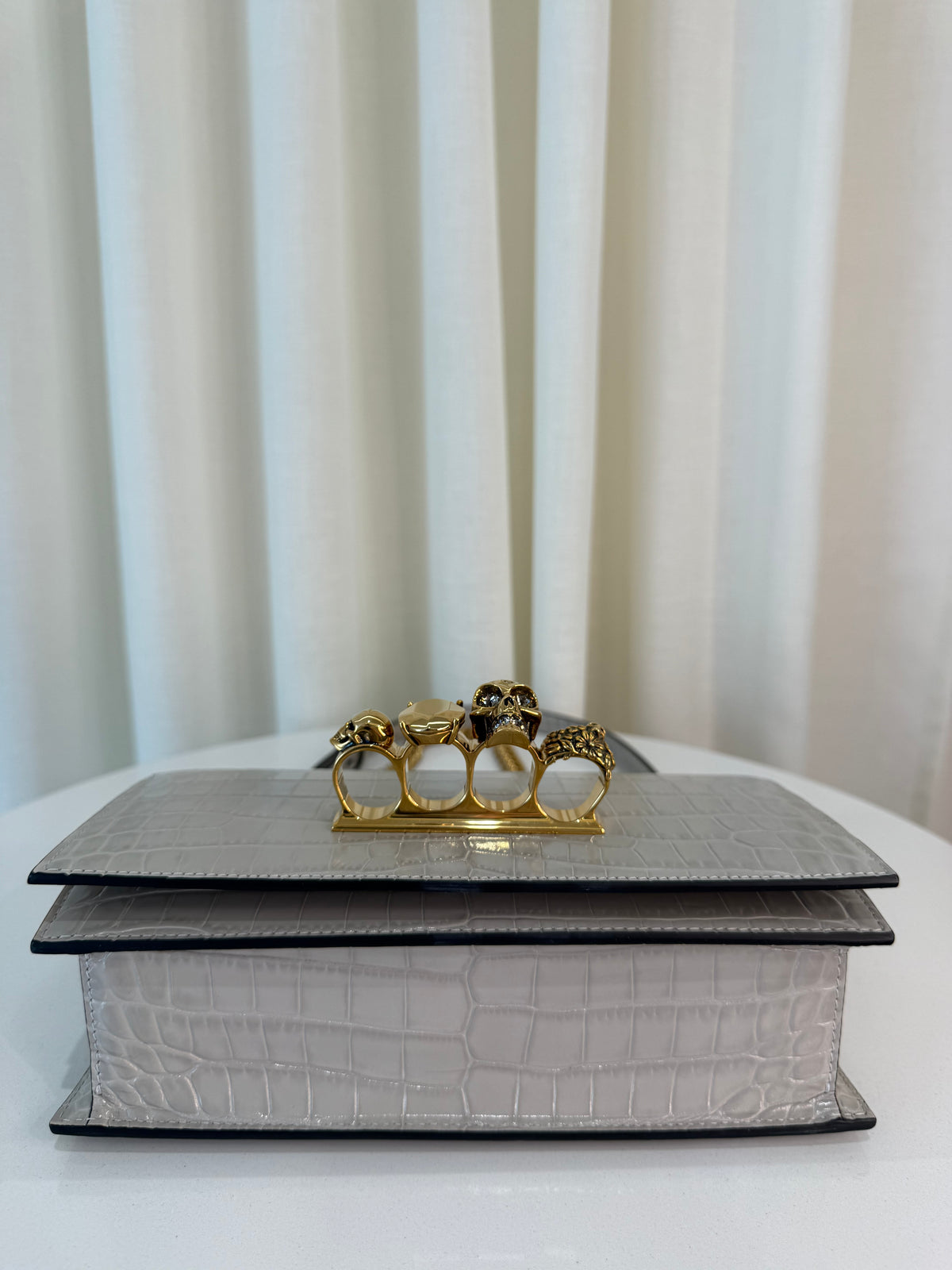 Alexander McQueen Croco Embossed Jeweled Faded Grey