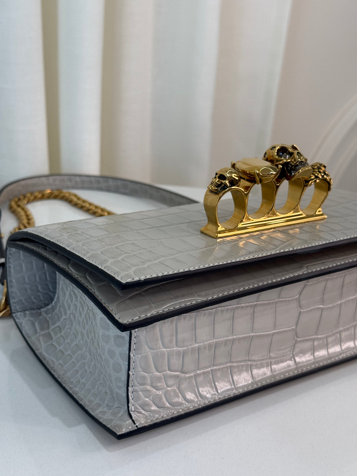 Alexander McQueen Croco Embossed Jeweled Faded Grey