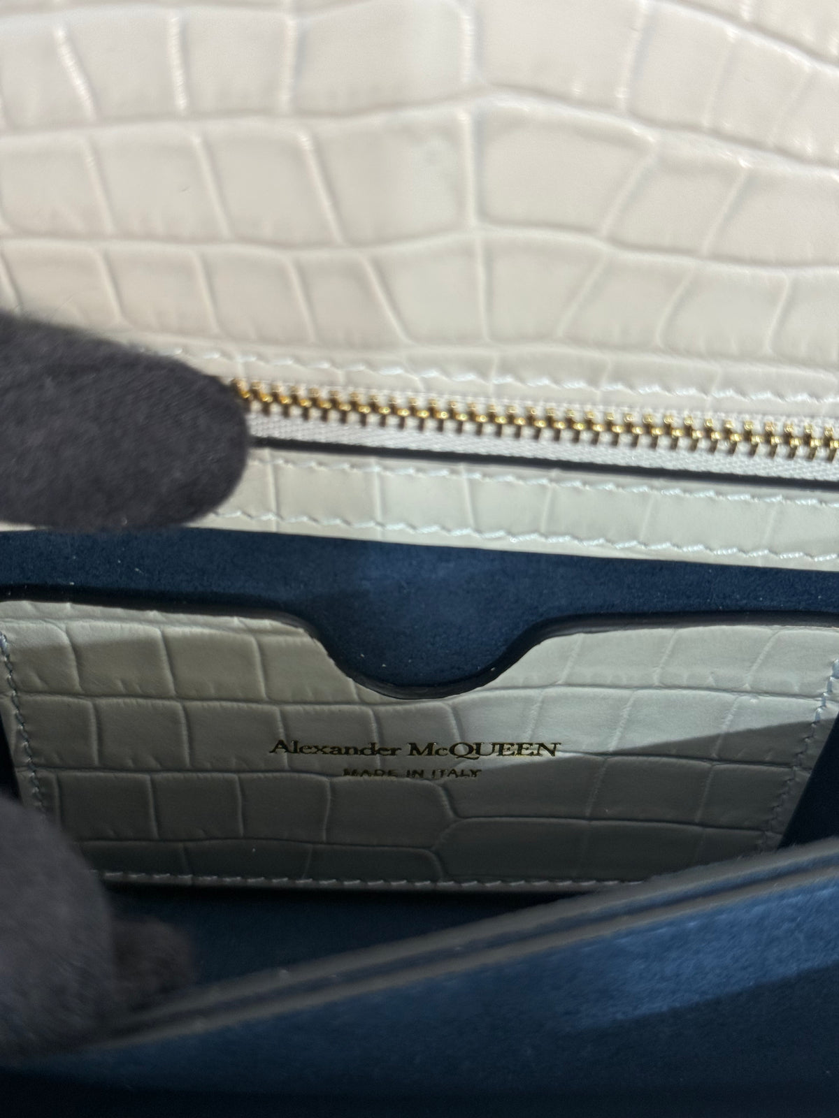 Alexander McQueen Croco Embossed Jeweled Faded Grey