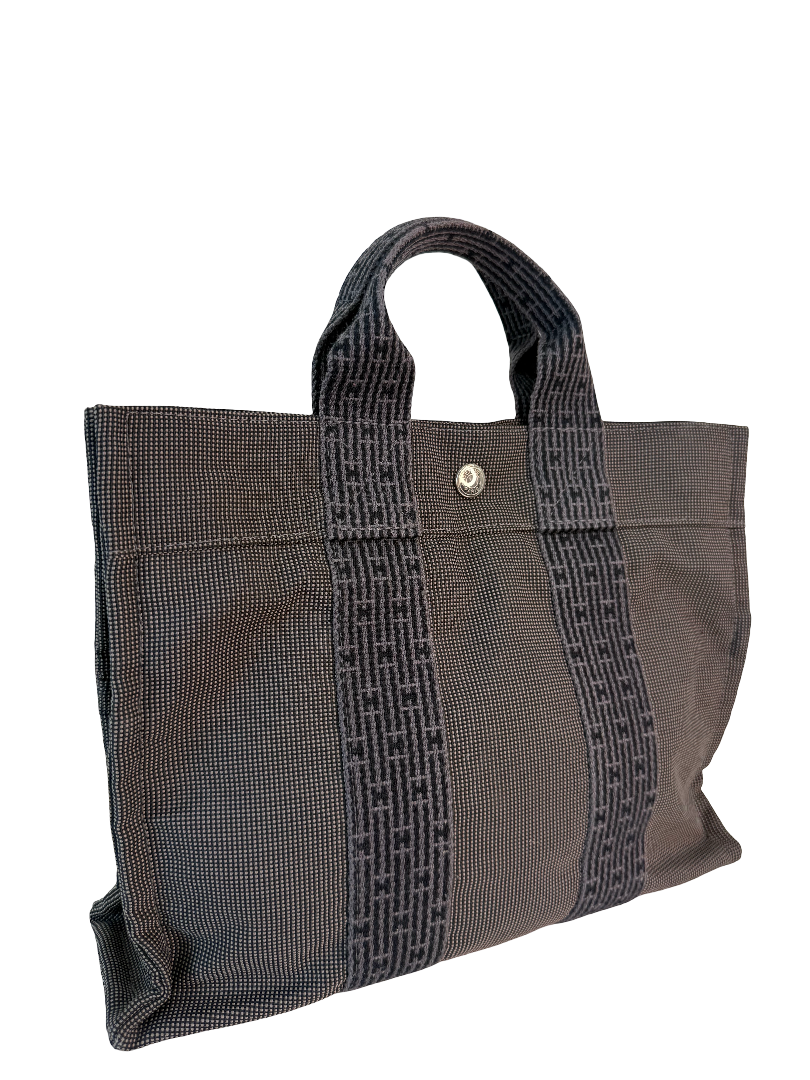 Hermès Black/Grey Canvas Herline PM Tote Bag
