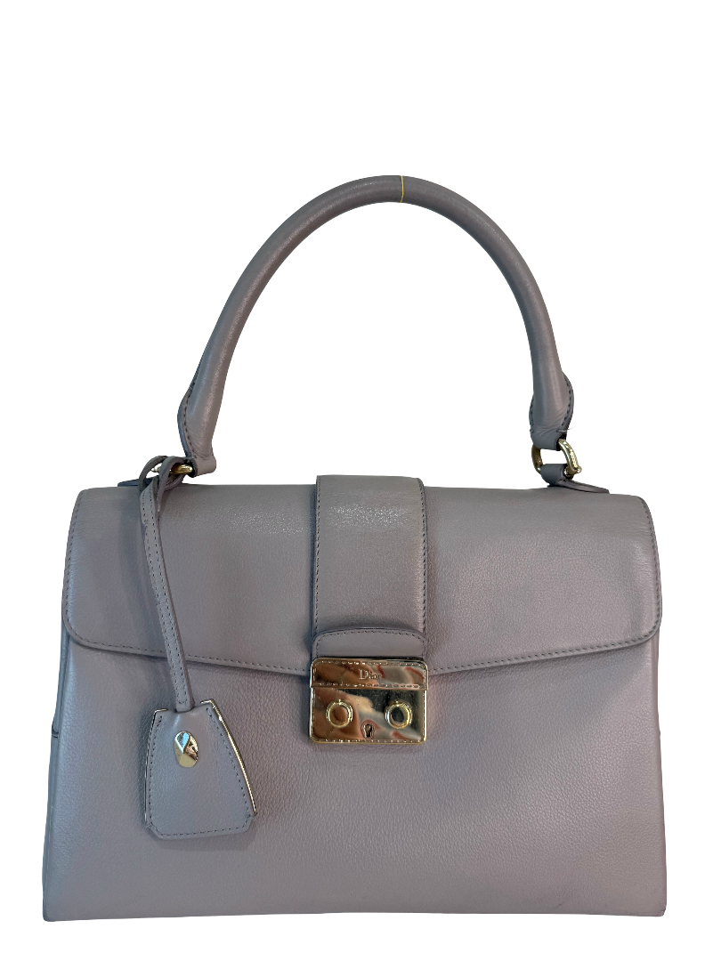 Christian Dior Push Lock Grey Leather Top Handle