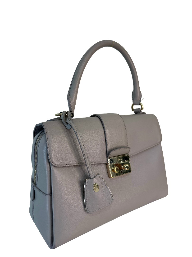 Christian Dior Push Lock Grey Leather Top Handle