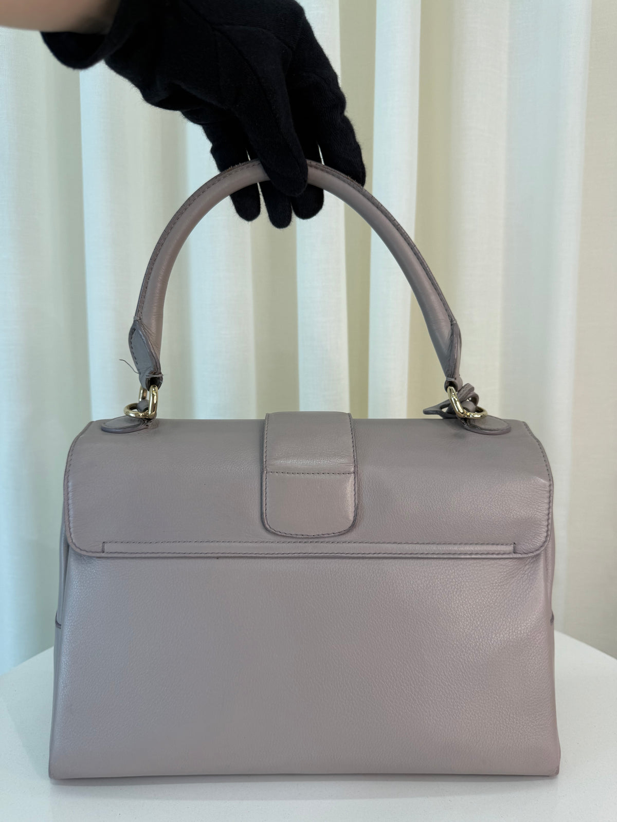 Christian Dior Push Lock Grey Leather Top Handle