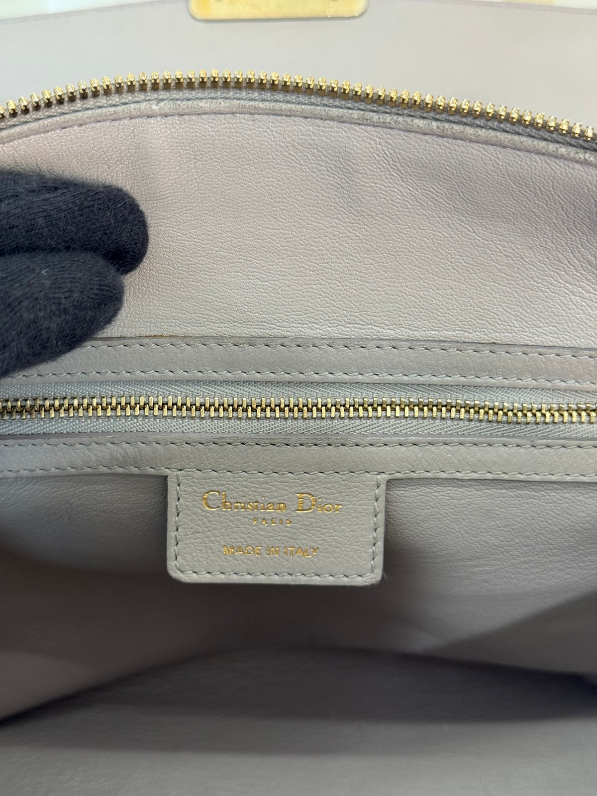 Christian Dior Push Lock Grey Leather Top Handle