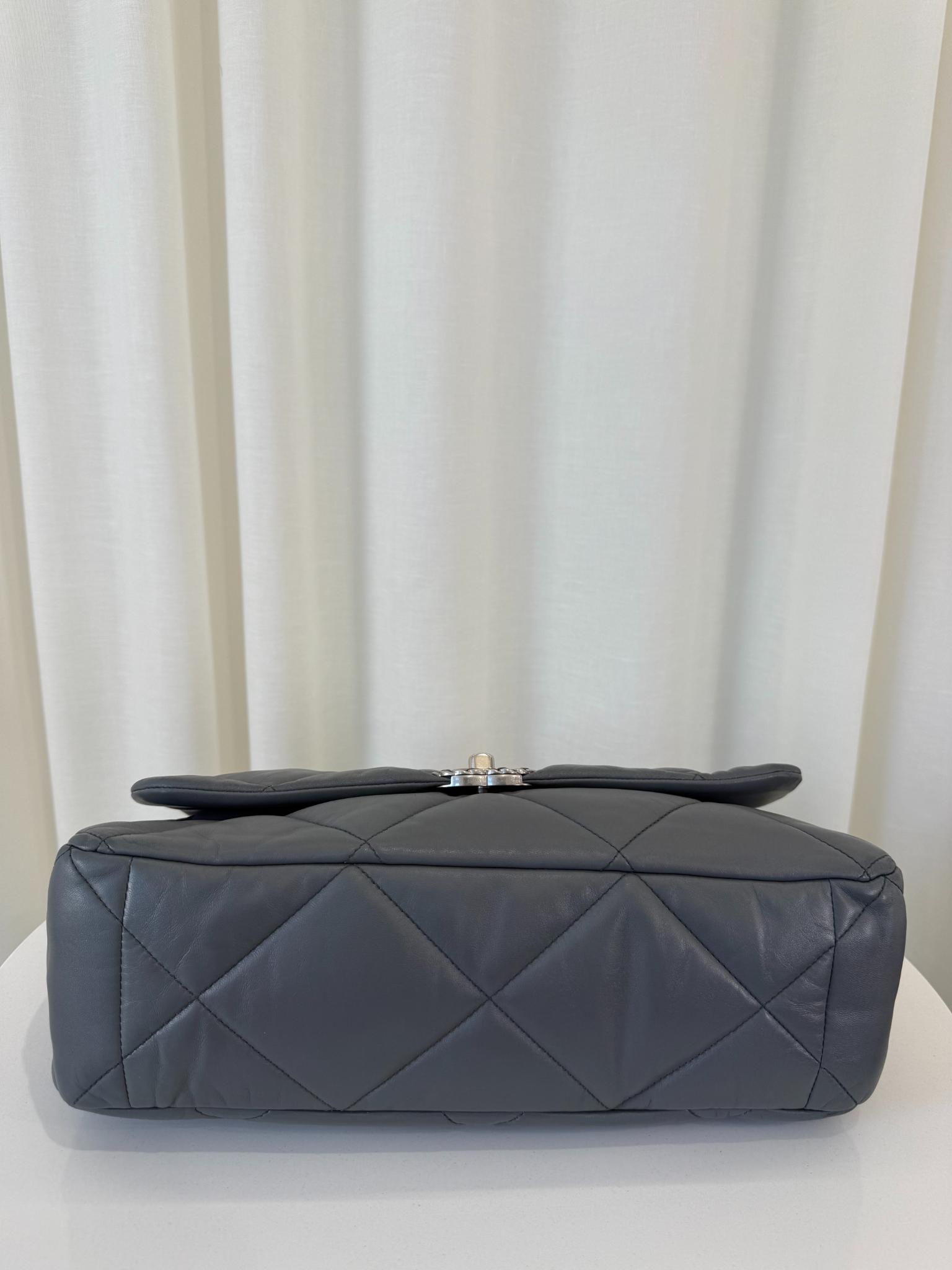 Chanel 19 Maxi Grey Leather Quilted Calfskin Flap Bag