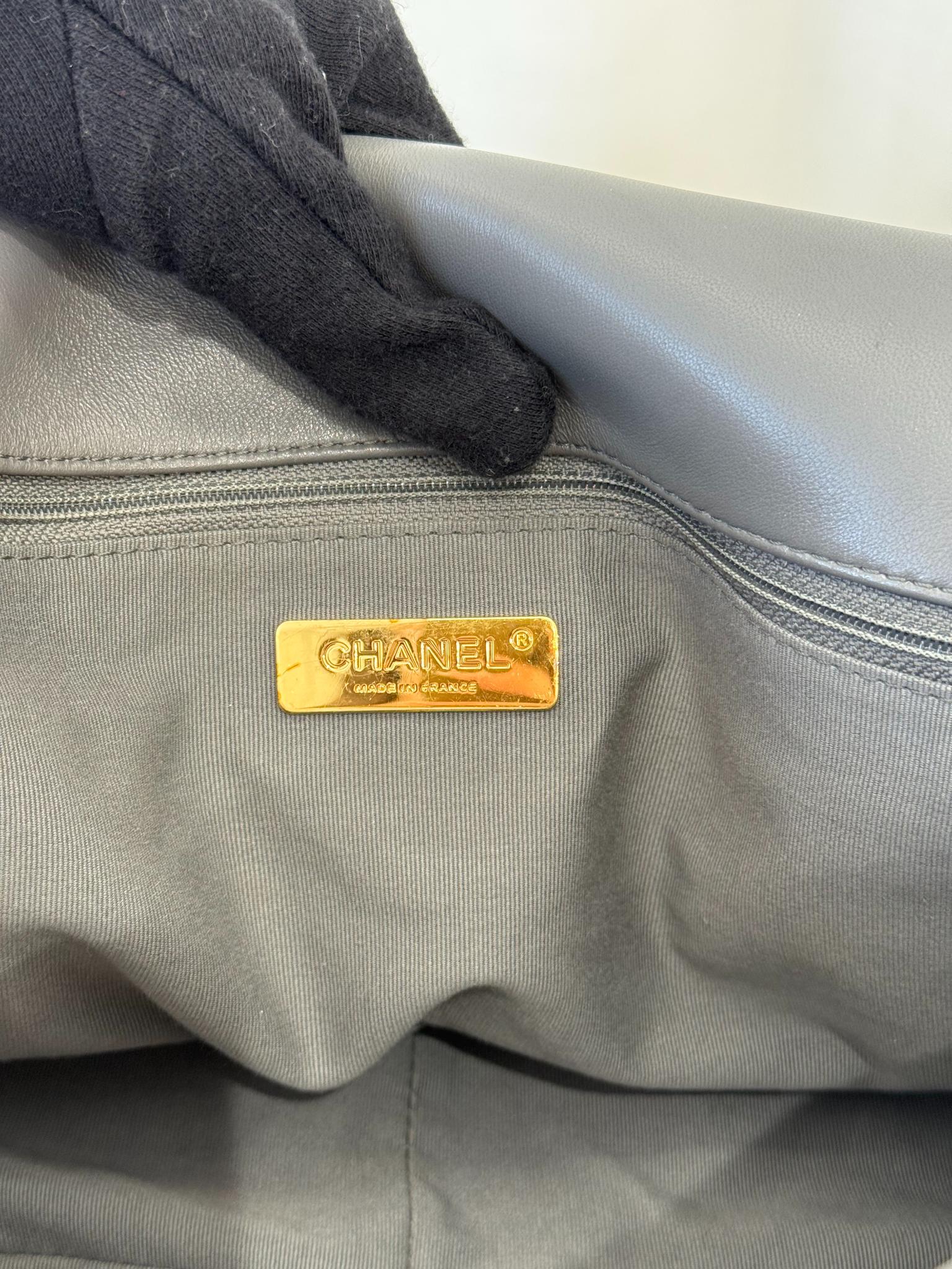 Chanel 19 Maxi Grey Leather Quilted Calfskin Flap Bag