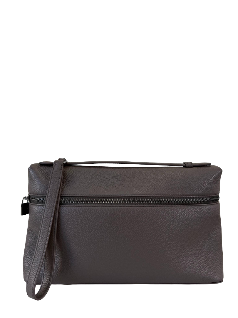 Loro Piana Men's Extra Pouch L29 Dark Brown Grained Calfskin Leather