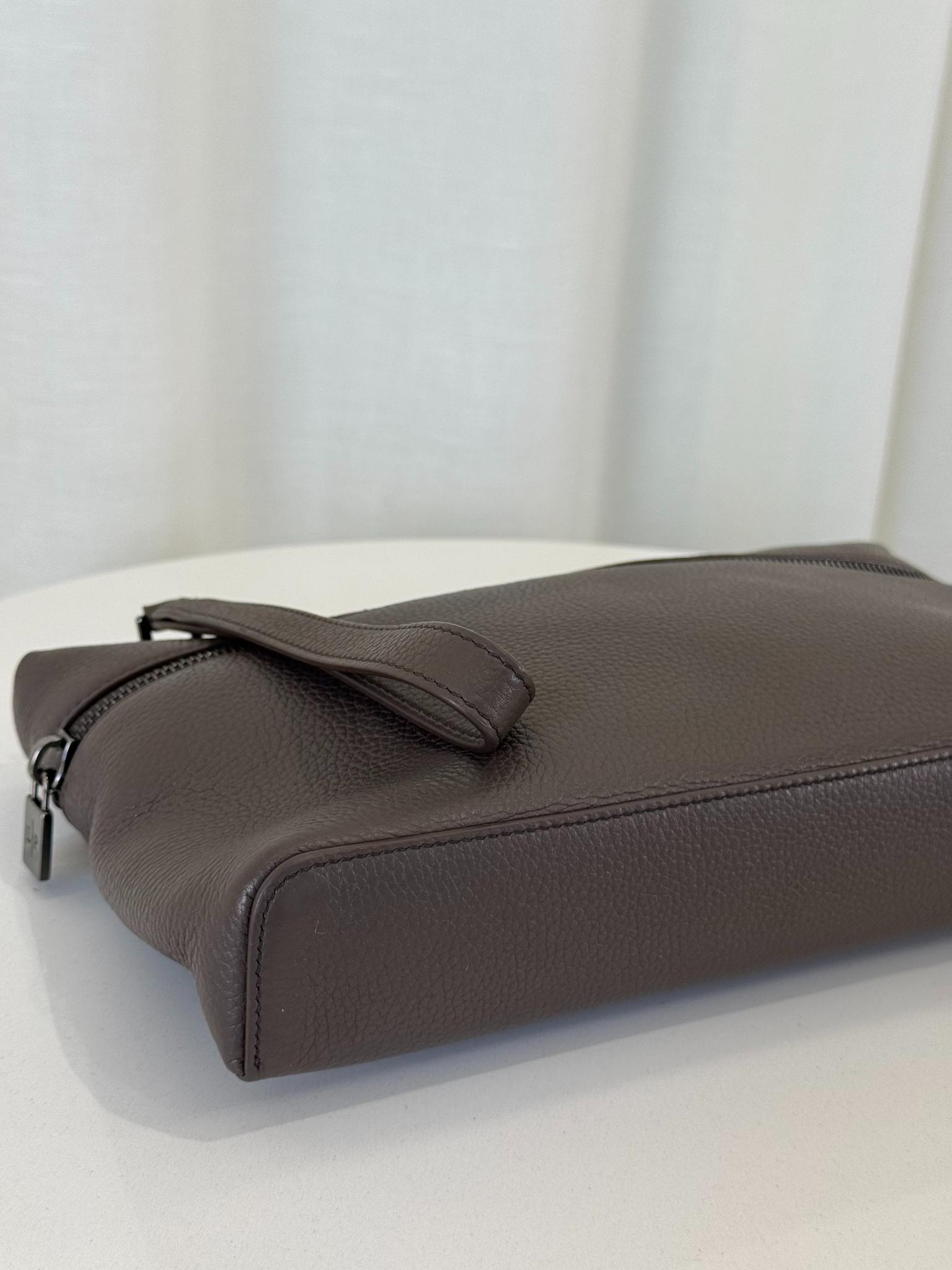 Loro Piana Men's Extra Pouch L29 Dark Brown Grained Calfskin Leather