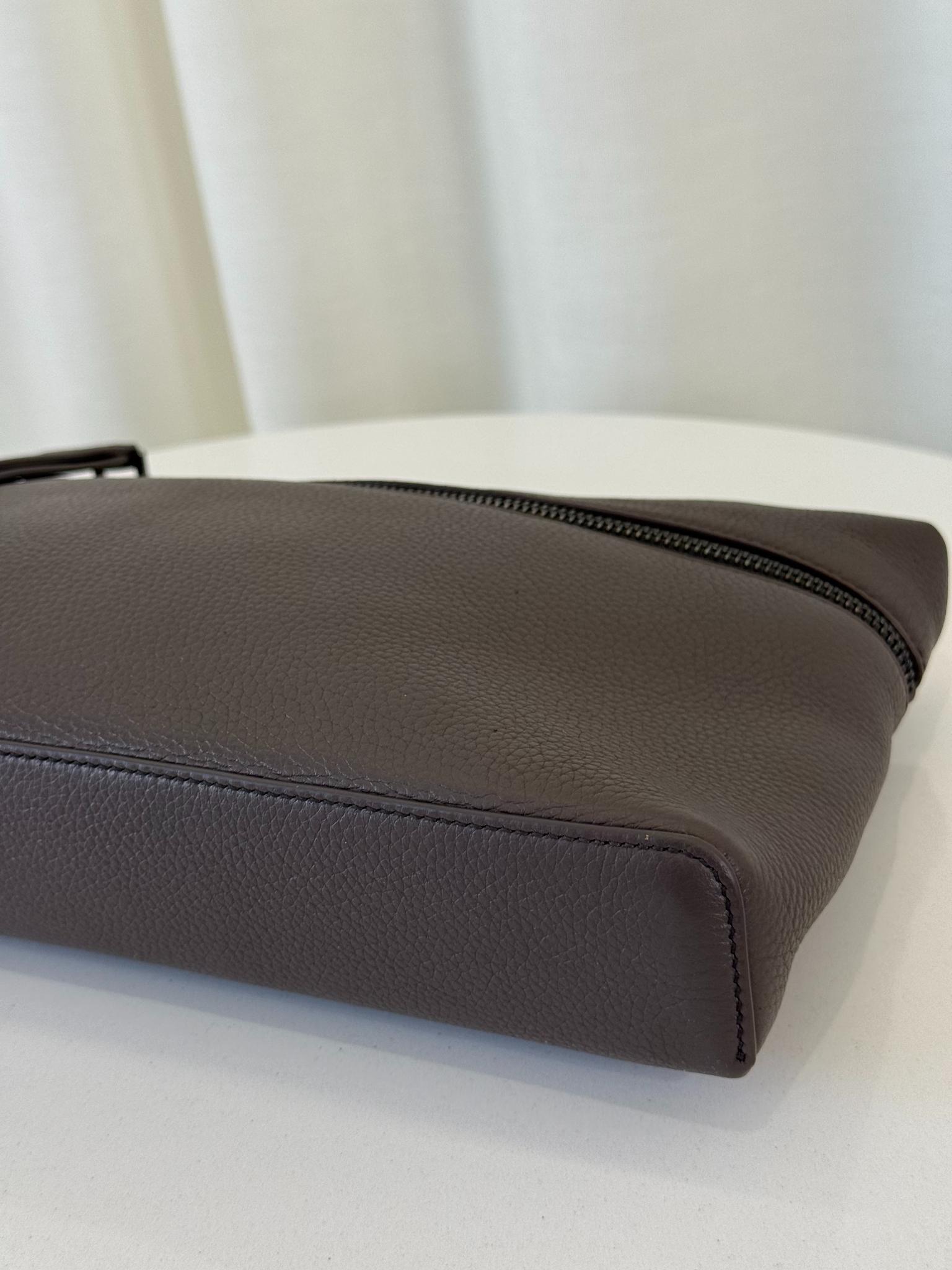 Loro Piana Men's Extra Pouch L29 Dark Brown Grained Calfskin Leather