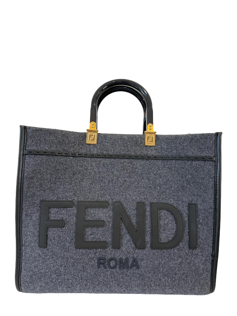 Fendi Gray Wool Sunshine Large Shopper Tote