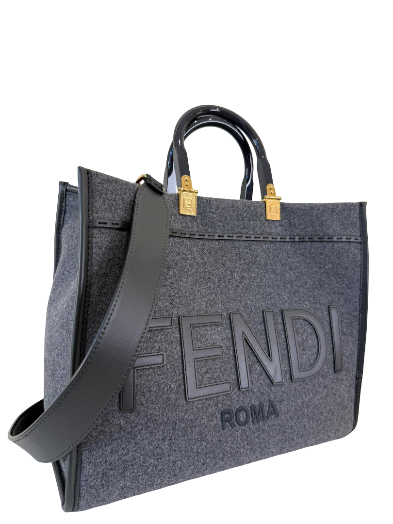 Fendi Gray Wool Sunshine Large Shopper Tote