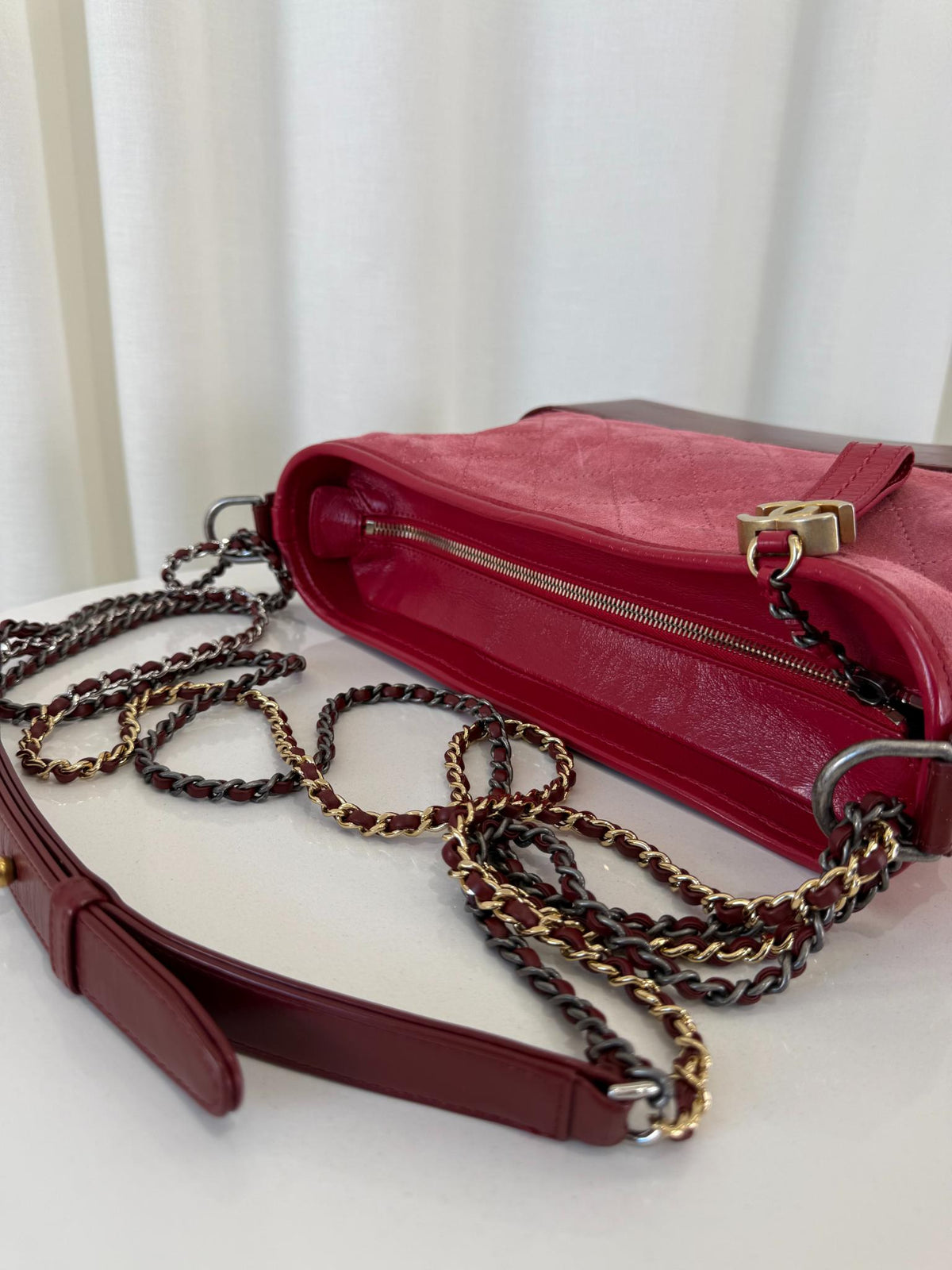 Chanel Medium Gabrielle Red Suede/Leather Hobo Bag