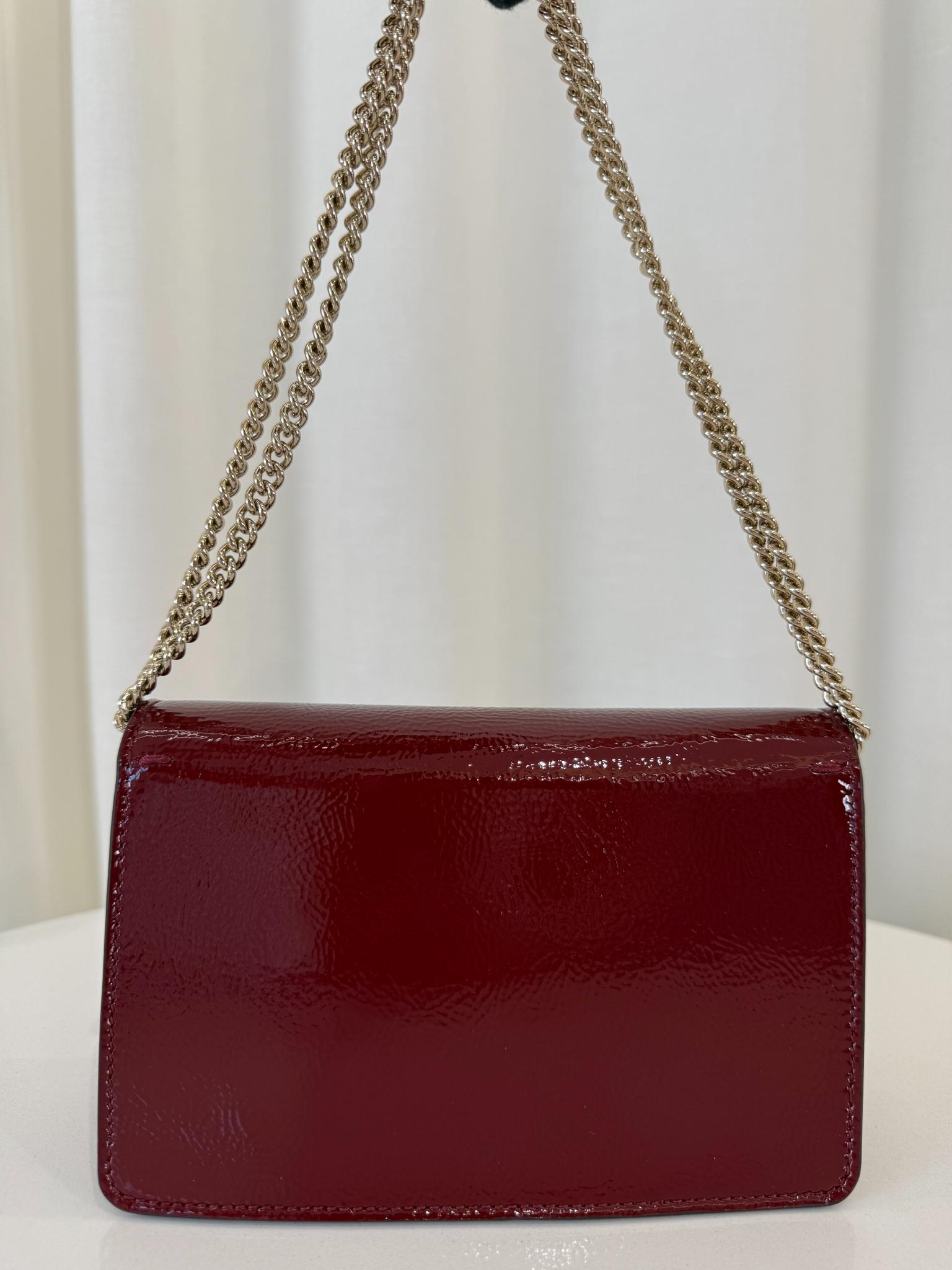 Gucci Mini Dionysus Rosso Ancora Crinkled Patent Leather Bag