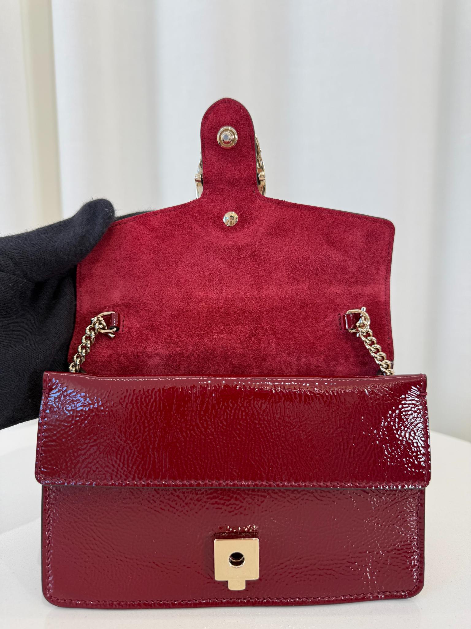 Gucci Mini Dionysus Rosso Ancora Crinkled Patent Leather Bag