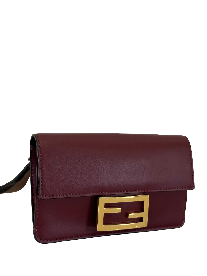 Fendi Burgundy Leather Flat Baguette Crossbody Bag