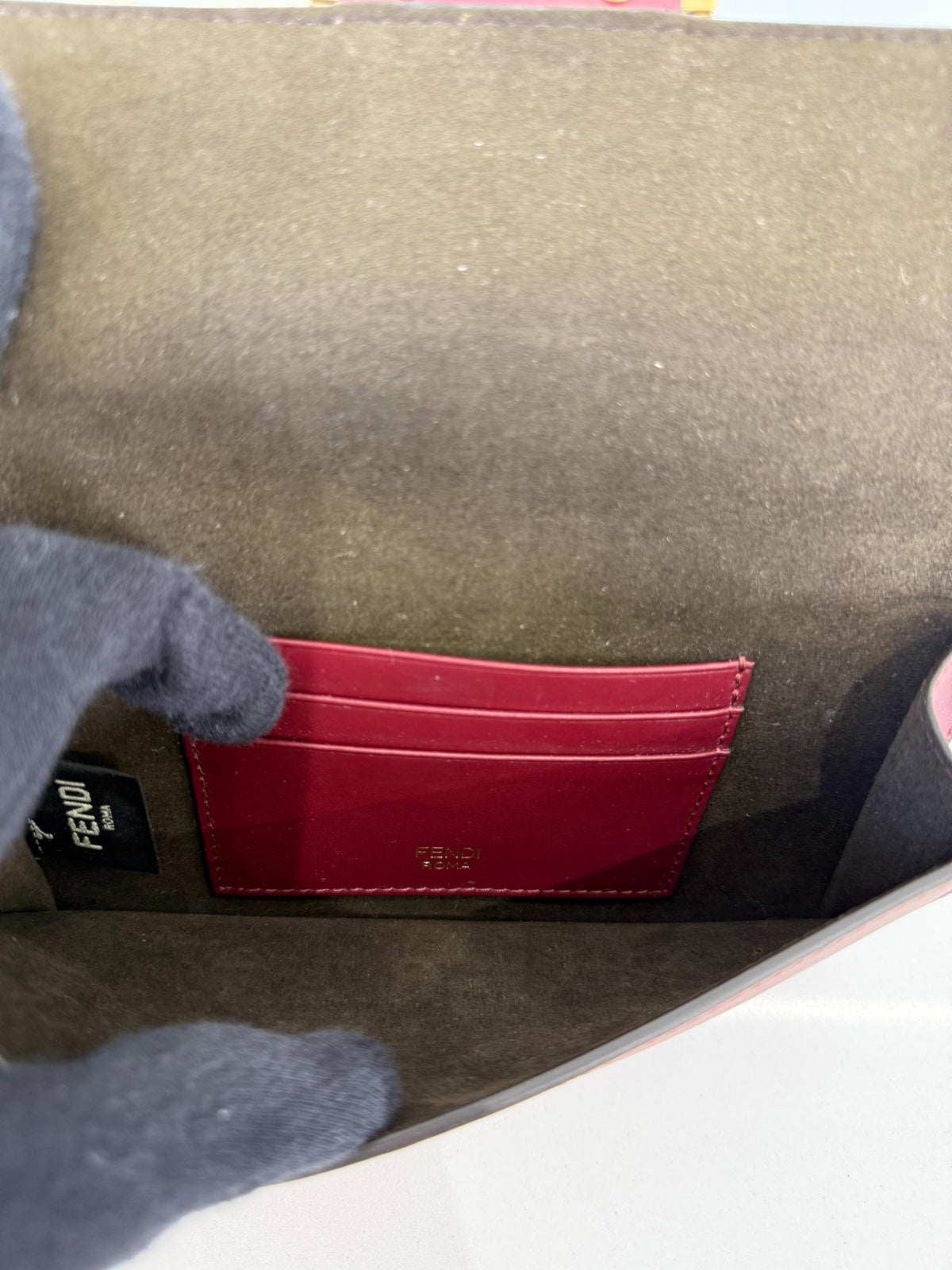 Fendi Burgundy Leather Flat Baguette Crossbody Bag