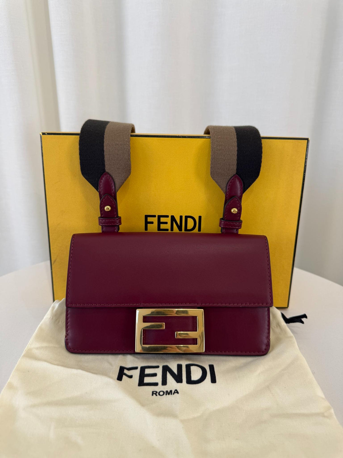 Fendi Burgundy Leather Flat Baguette Crossbody Bag