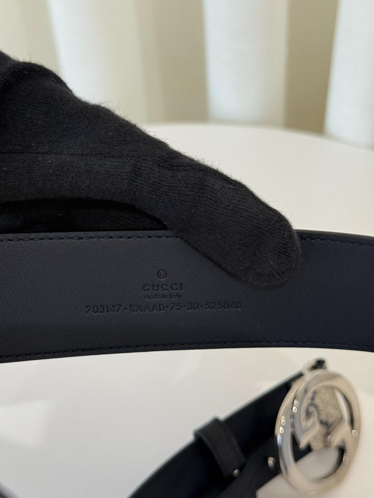 Gucci Beige/Blue GG Supreme Interlocking G Buckle Belt