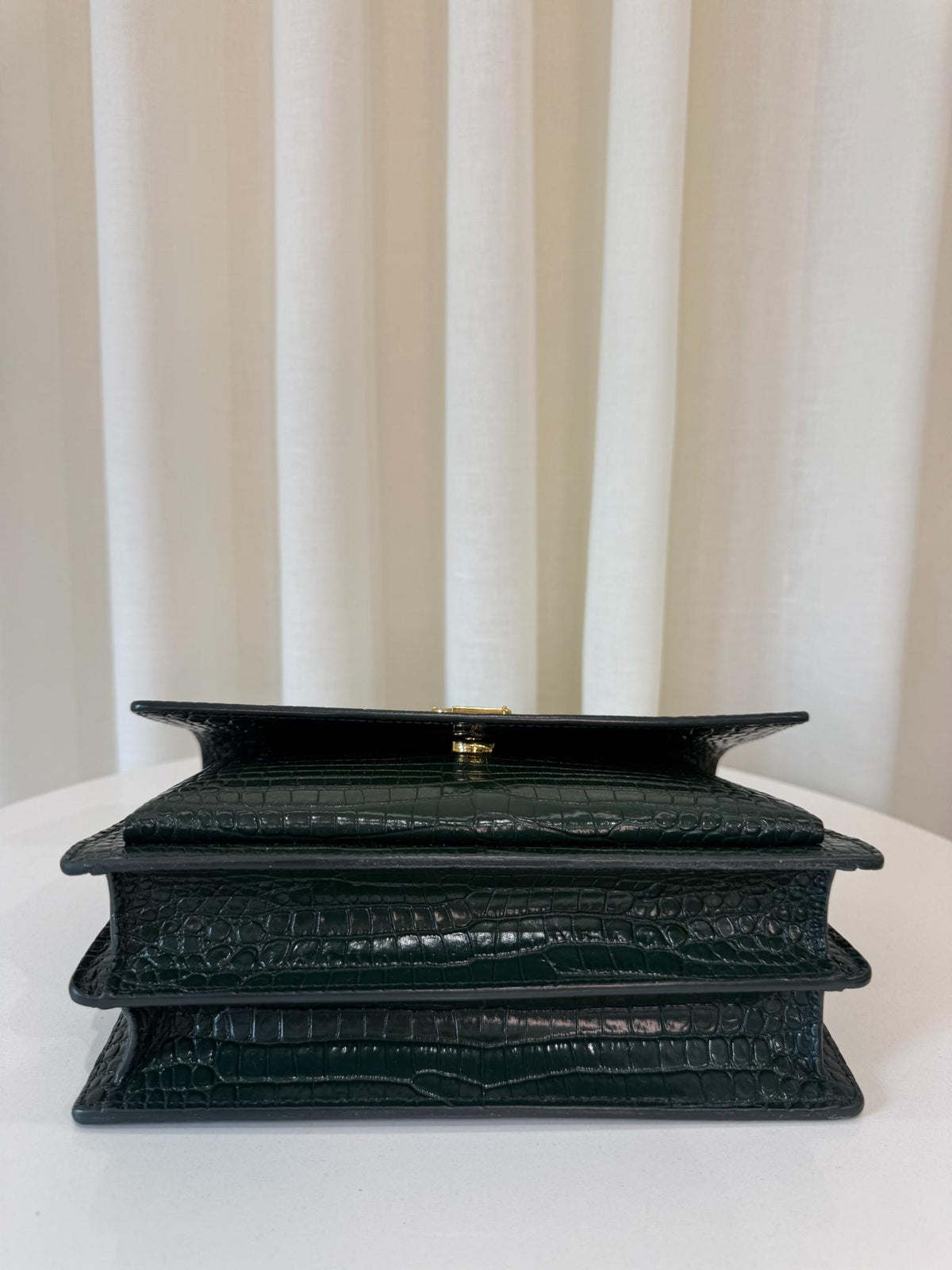 Saint Laurent Sunset Medium Dark Green Crocodile Embossed Leather