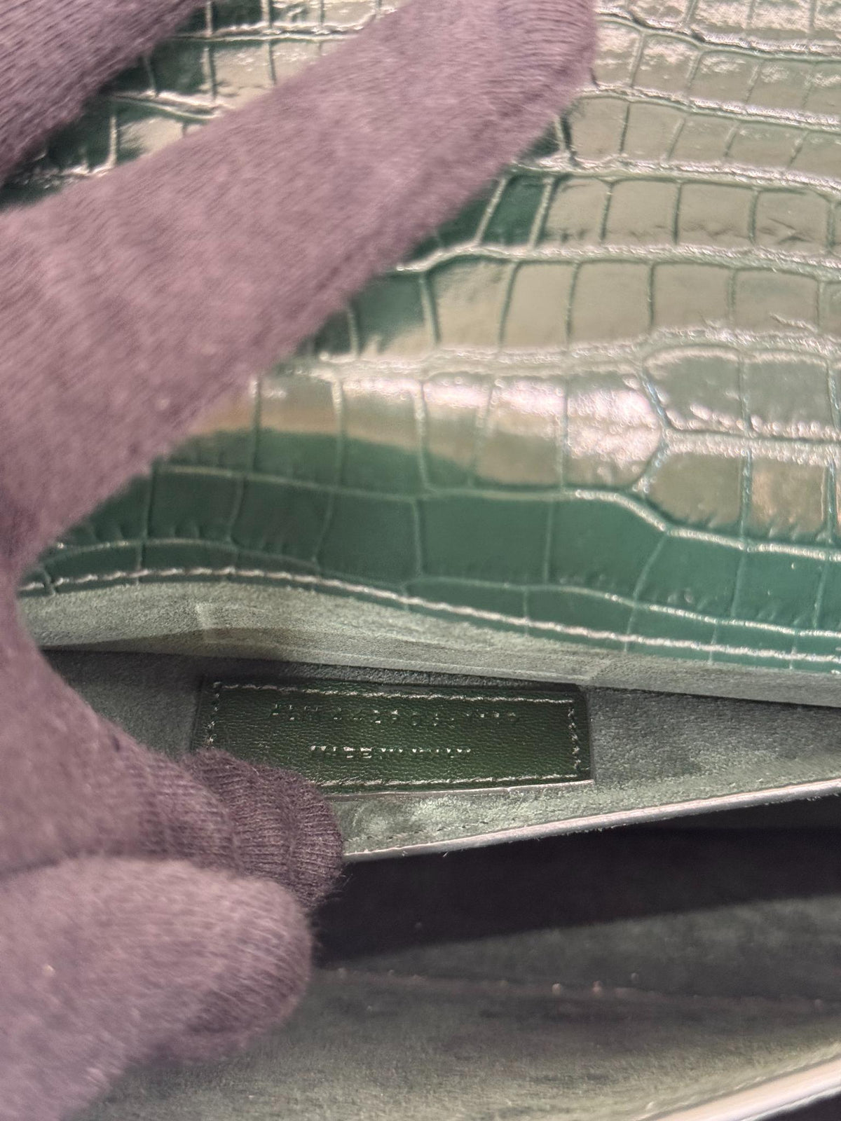 Saint Laurent Sunset Medium Dark Green Crocodile Embossed Leather