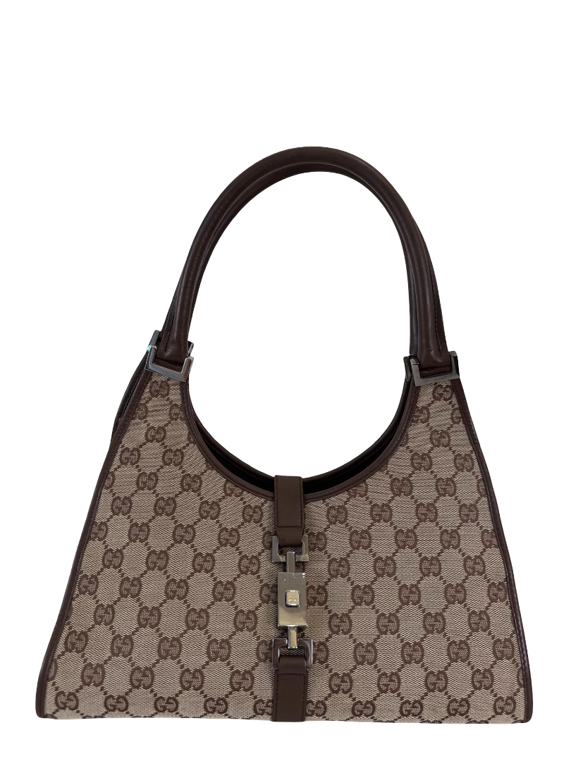 Gucci Vintage Jackie Brown/Beige GG Canvas Hobo Bag